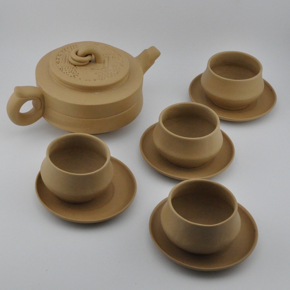 Yixing‎ Zisha Clay Tea Set 9pc Traditional Unglazed Tan Chinese Teapot Cups Set